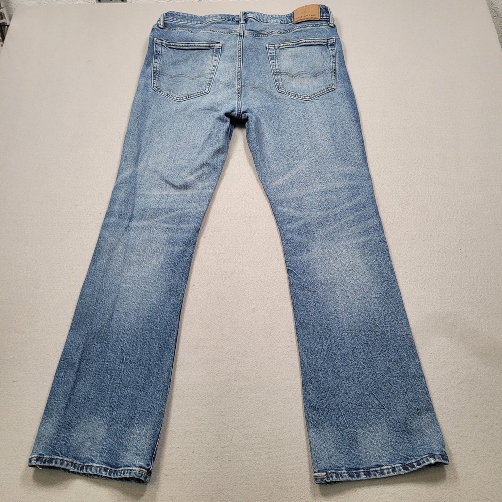 American Eagle Mens Slim Bootcut Easyflex Distressed Blue Jeans 33x32 - Picture 7 of 14